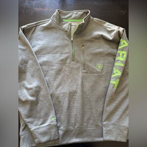 Ariat Gray Quarter-Zip Pullover with Green Accents Men’s Large